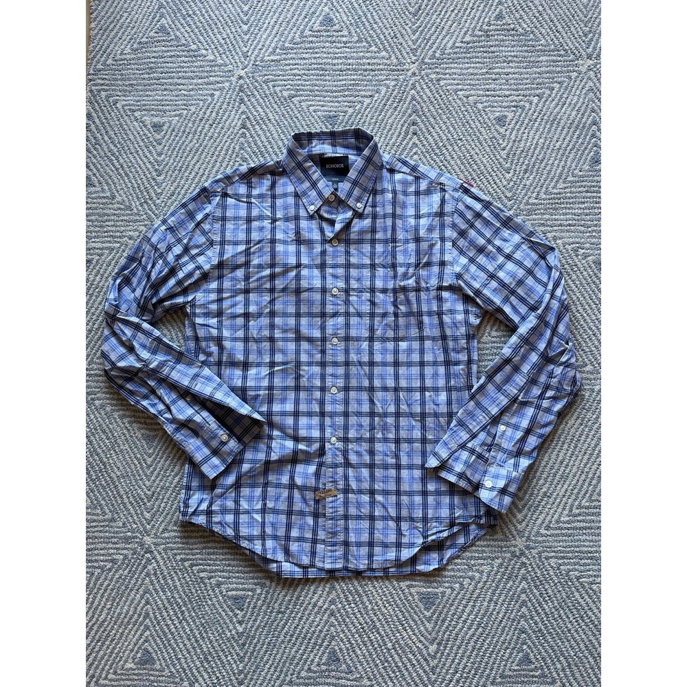 Bonobos Long Sleeve Button Shirt - Grey/Blue - Large Slim Fit